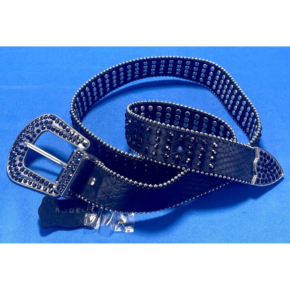 RODEO Genuine Leather Rhinestone Western Belt Black Studded L/XL New
